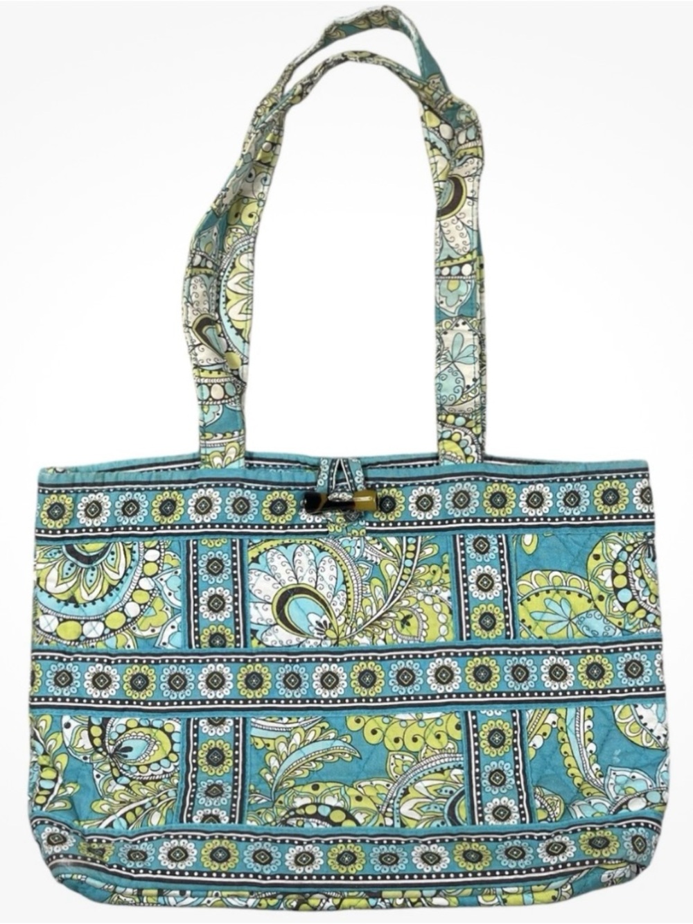 Quilted Floral Paisley Tote Bag in Teal and Lime